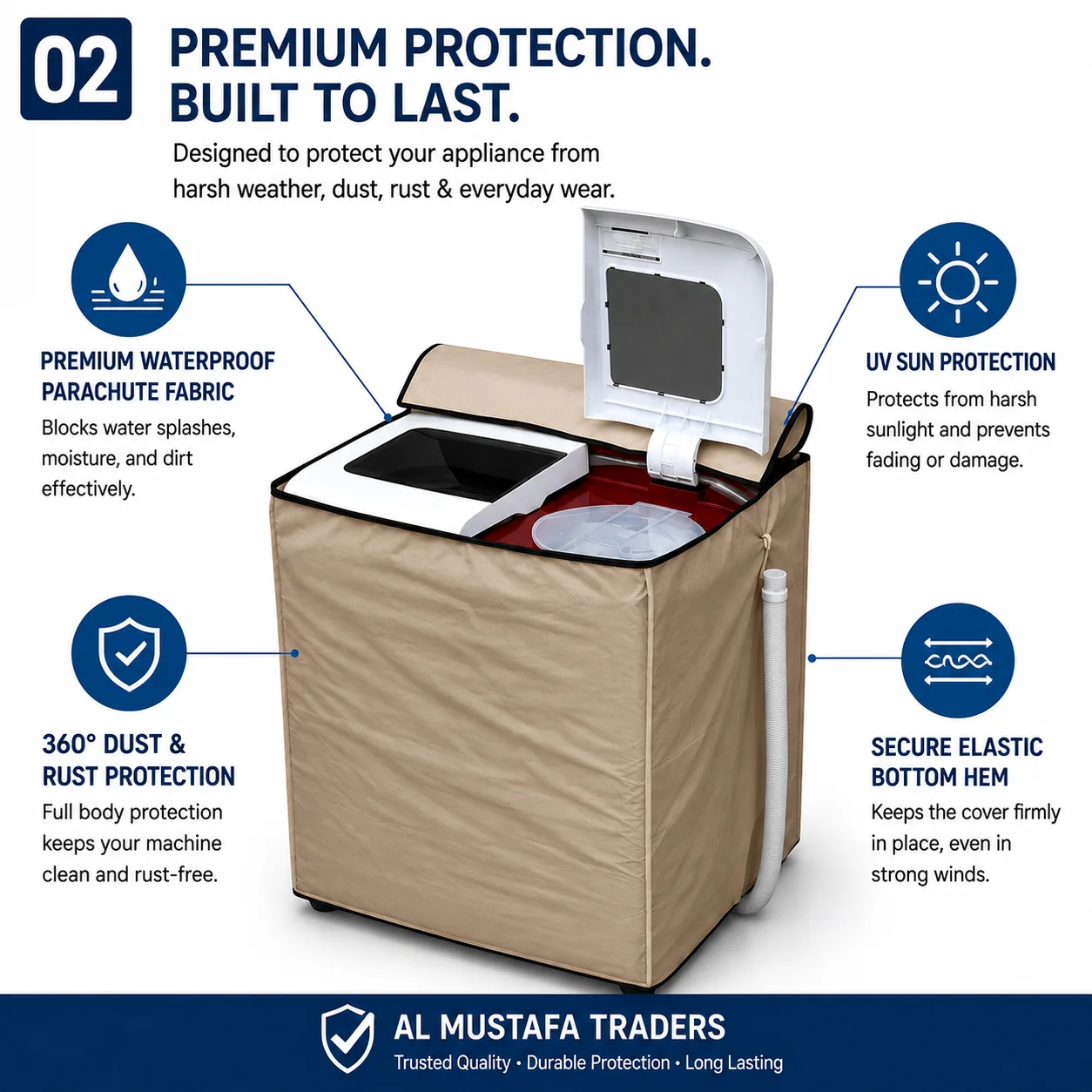 Dustproof and UV protection beige twin tub washing machine cover with elastic bottom hem
