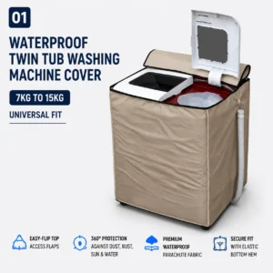 Beige waterproof parachute washing machine cover for 7kg to 15kg twin tub semi automatic machines