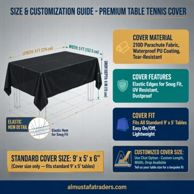 Waterproof Table Tennis Cover Size Chart 9x5 Feet