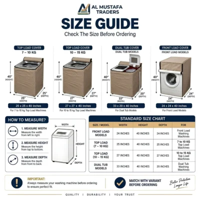 Waterproof Washing Machine Cover Size Chart 27x27x40 Inches