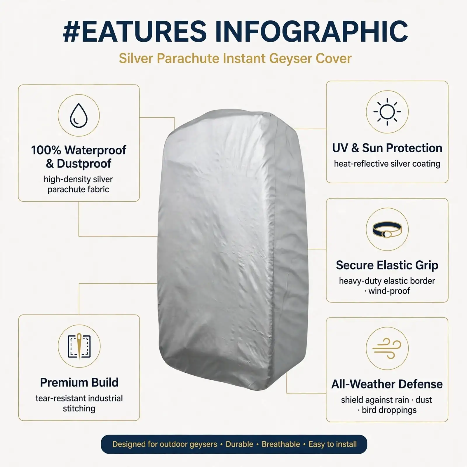 Instant geyser cover features waterproof dustproof UV sun protection elastic